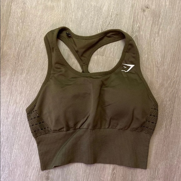 Gymshark olive green energy seamless crop top medium - Picture 2 of 4
